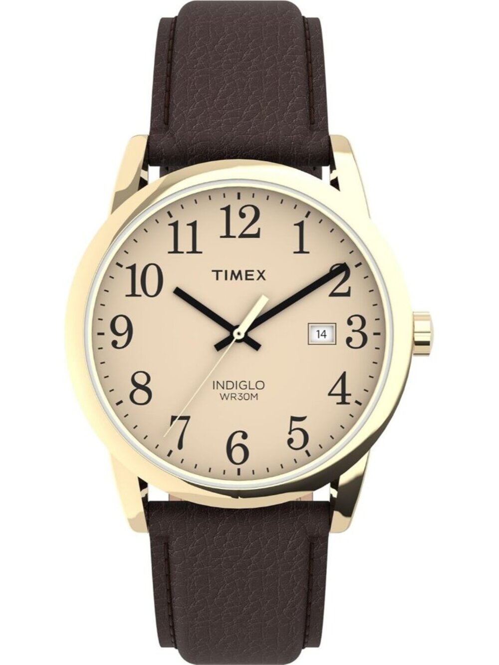 Men's Brown And Cream Analog Quartz Leather Strap Sport Easy Reader Wrist Watch